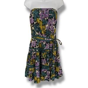 NWT Elle Size Medium Strapless ikat Dress Marrakesh Belted Teal Purple Spring